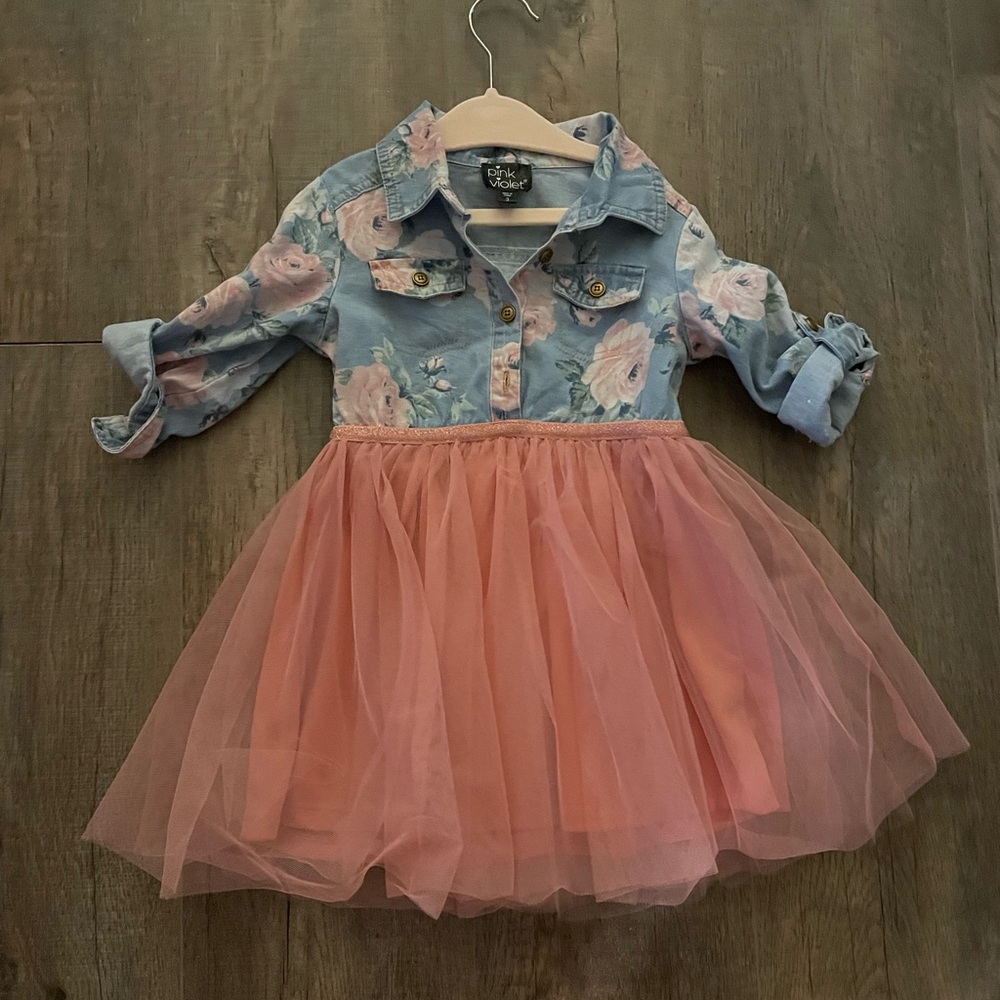 Pink & Violet Chambray and Tulle Dress